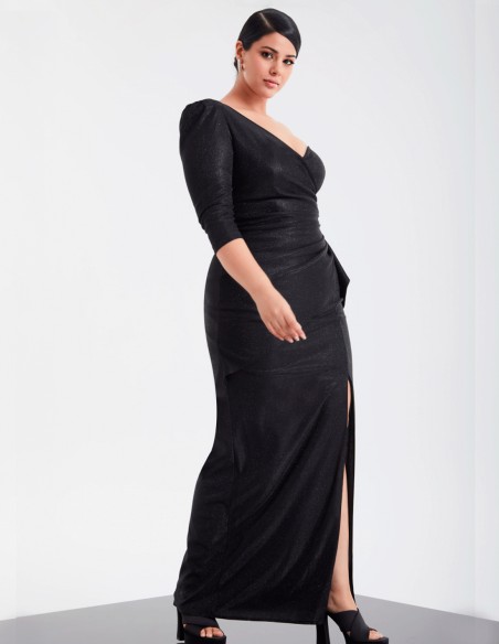Robe longue de fête avec encolure asymétrique et paillettes