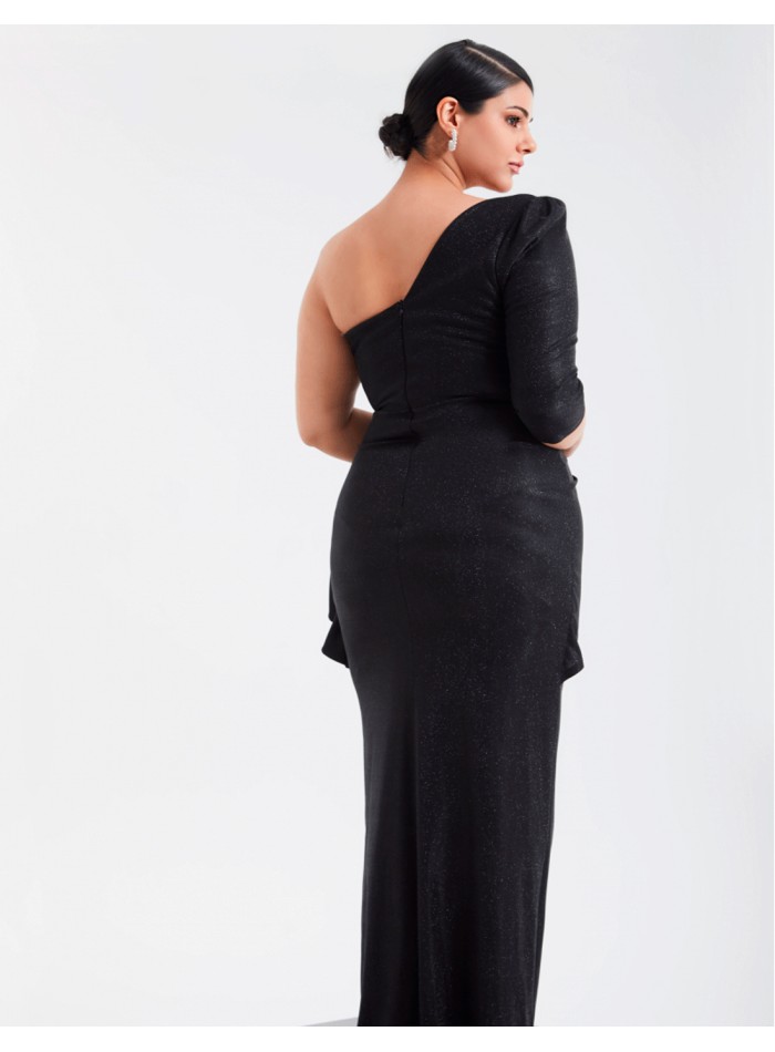 Vestido largo de fiesta con destellos y escote...