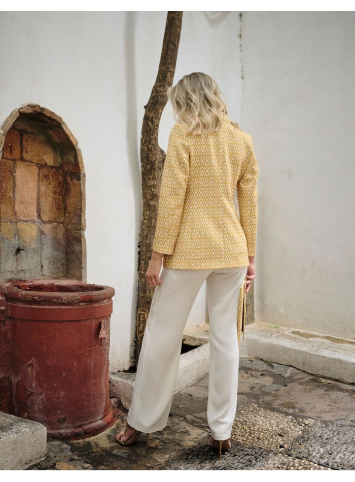 Chaqueta de traje estampada con botón amarilla