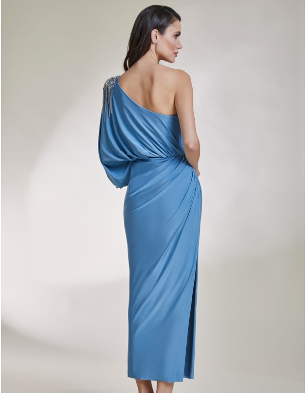 Vestido de fiesta midi asimétrico con aplique joya 2