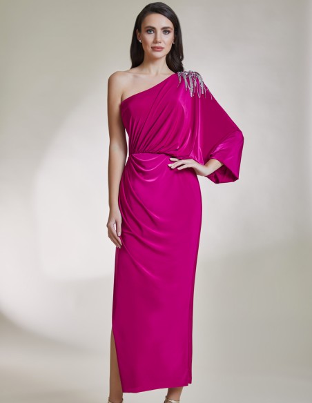 Robe asymétrique midi de soirée avec application de bijoux