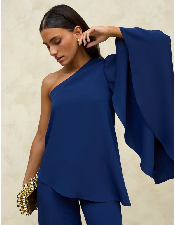 Asymmetric party blouse with flared sleeves 2