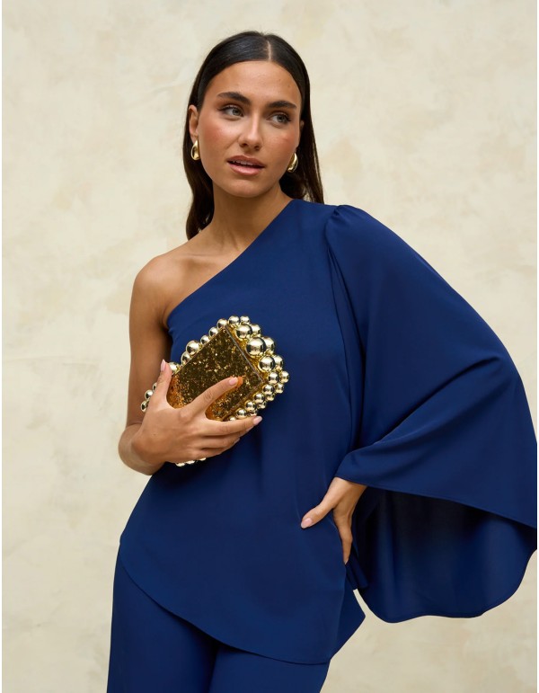 Asymmetric party blouse with flared sleeves