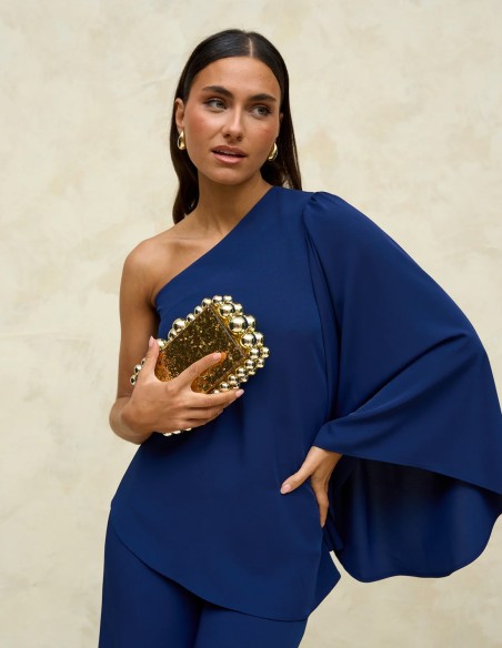 Blusa de fiesta asimétrica con manga acampanada