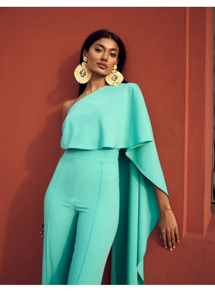 Sky blue asymmetric party top.