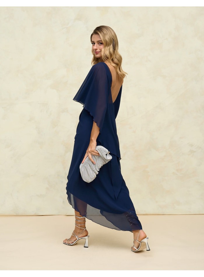 Midi party dress with open back and flowing sleeves for guests