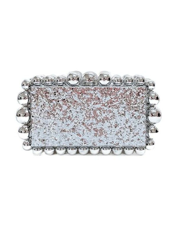 Metallic acrylic clutch bag with bead detail
