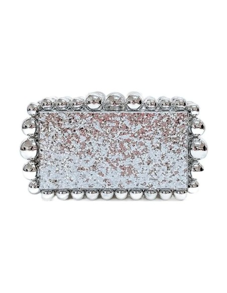 Metallic acrylic clutch bag with bead detail