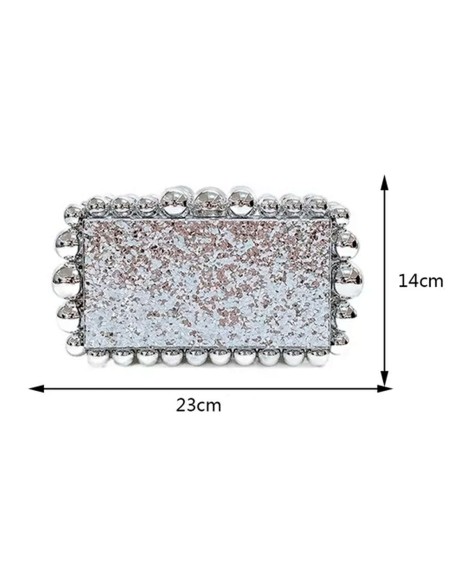 Metallic acrylic clutch bag with bead detail silver