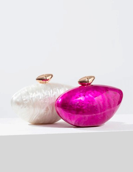 Pearlescent clutch bag with gold metal closure