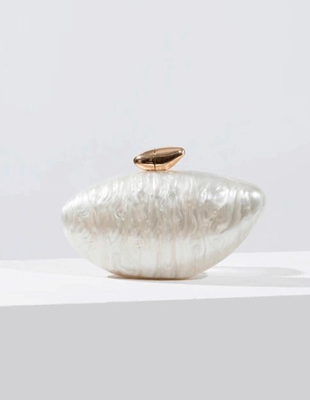 Bolso de fiesta nacarado con cierre metálico dorado blanco