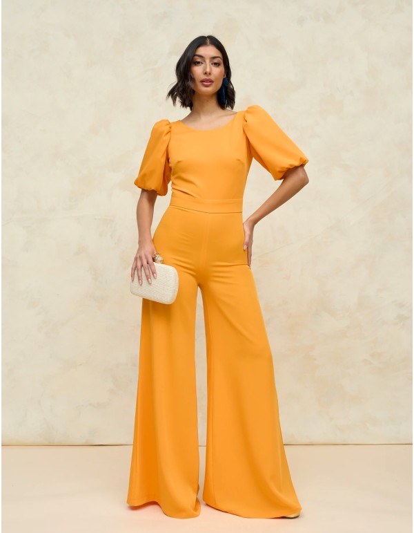 Party jumpsuit with puffed sleeves
