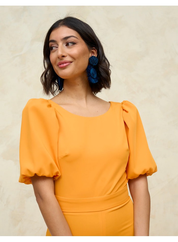 Party jumpsuit with puffed sleeves orange