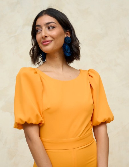 Party jumpsuit with puffed sleeves orange