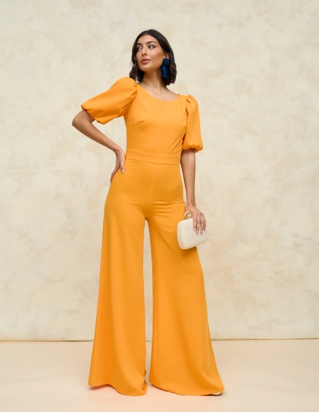 Party jumpsuit with puffed sleeves