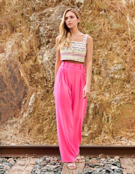 Top corto de fiesta con estampado.