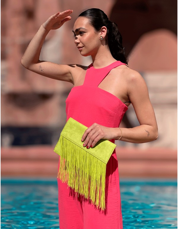Suede fringed clutch bag