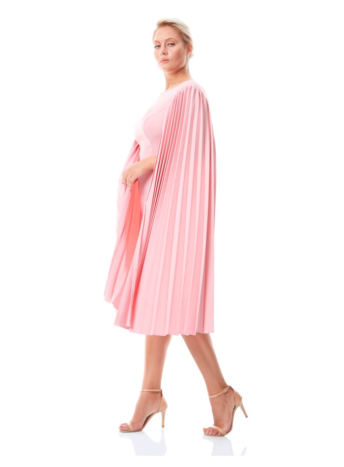 Light Pink Cap Sleeve Pleated Sleeve Cocktail...