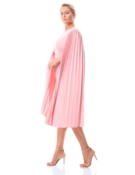 Light Pink Cap Sleeve Pleated Sleeve Cocktail Dress