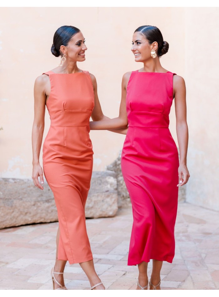 Sleeveless midi party dress with open back