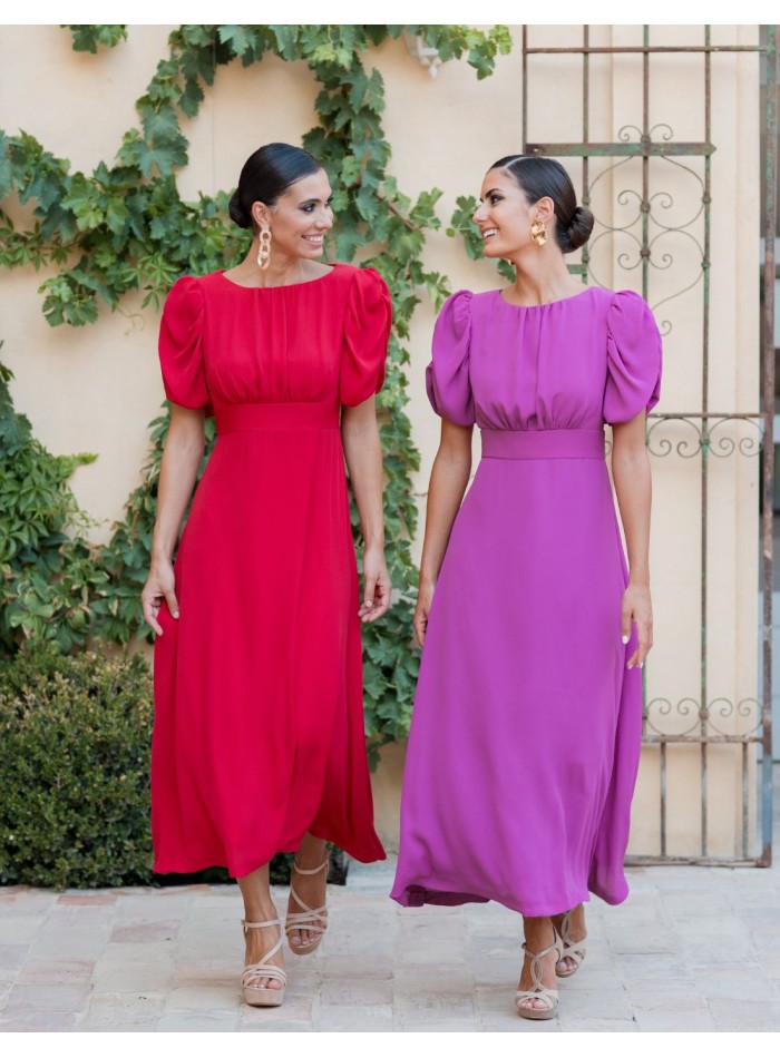 Flared midi dress with draped bodice and short...