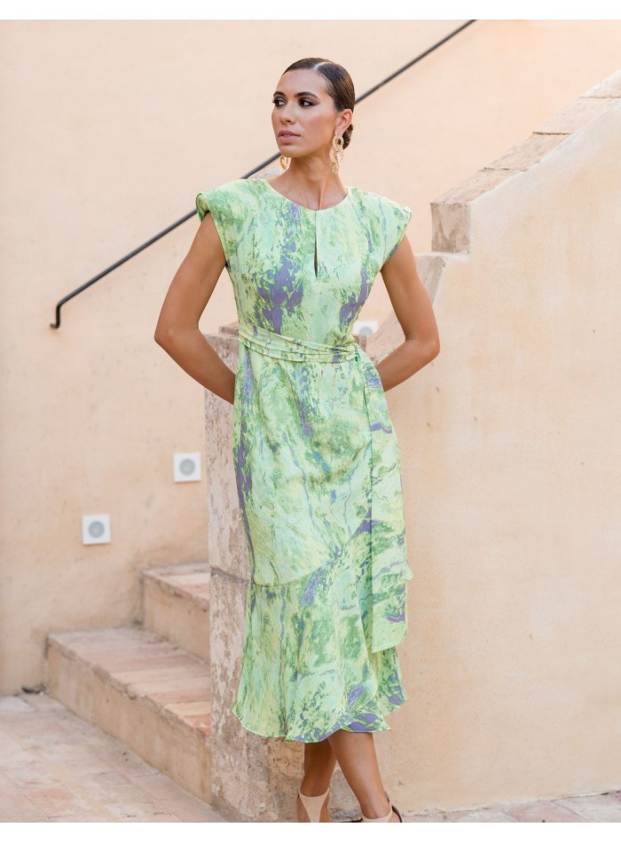 Robe de soirée midi imprimée avec épaulettes et...