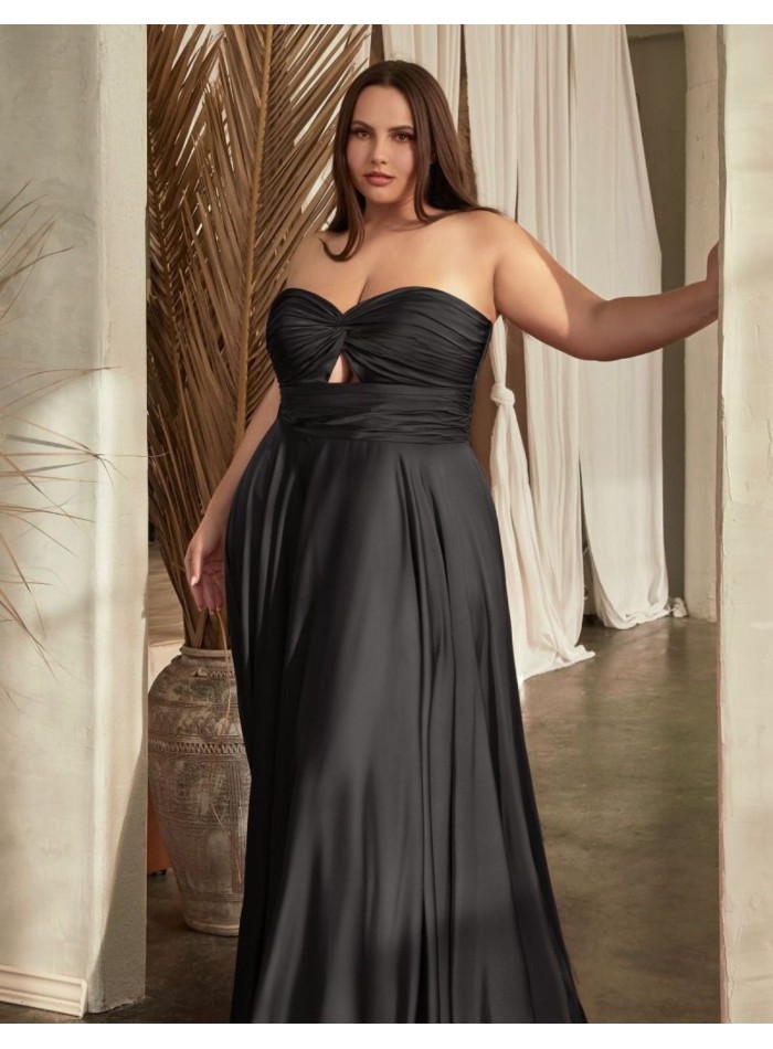 Long satin party dress with draped sweetheart...