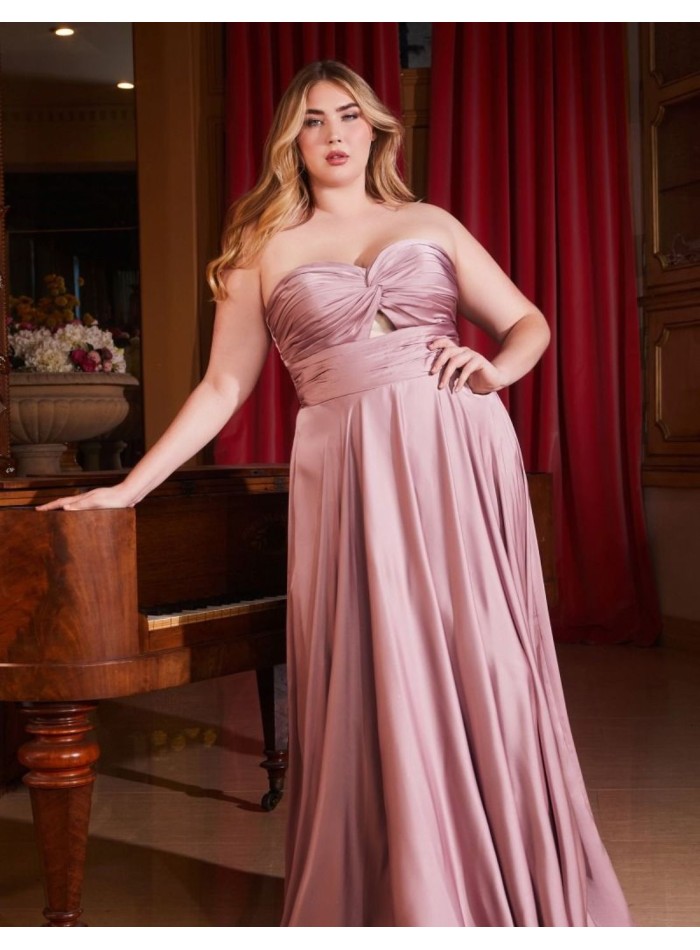 Long satin party dress with draped sweetheart...