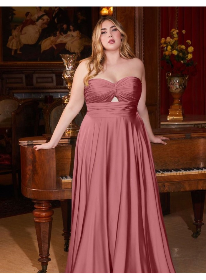 Long satin party dress with draped sweetheart...