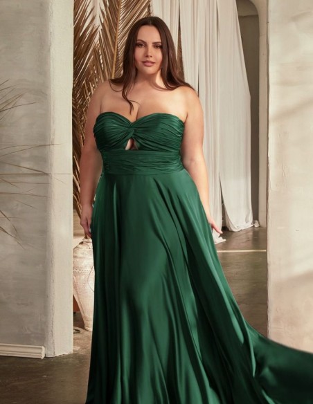 Robe longue de fête en satin avec encolure cache-coeur drapée