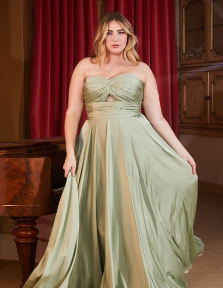 Long satin party dress with draped sweetheart neckline