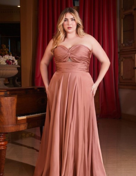 Long satin party dress with draped sweetheart neckline