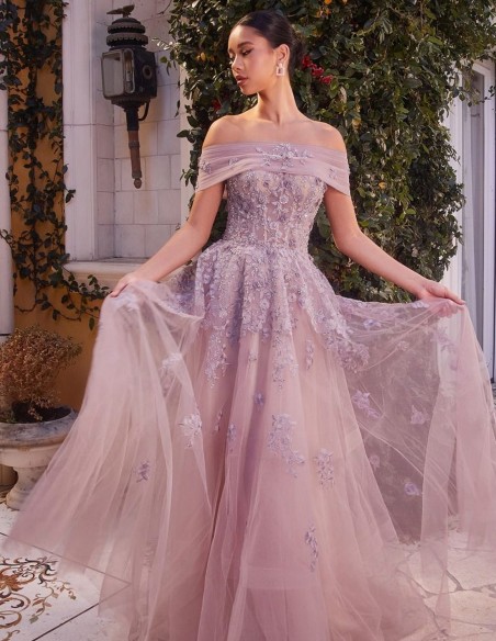 Vestido de fiesta largo con bordado de flores y escote corazón con fajín extraíble rosa