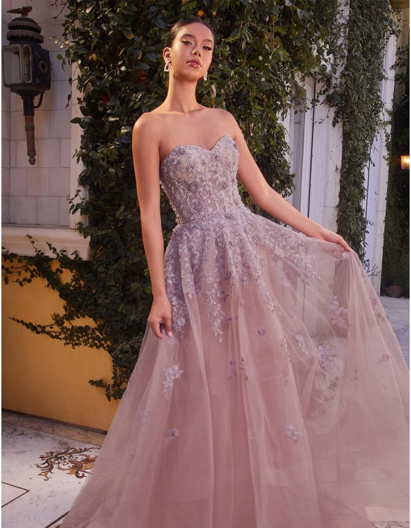 Vestido de fiesta largo con bordado de flores y escote corazón con fajín extraíble rosa 2