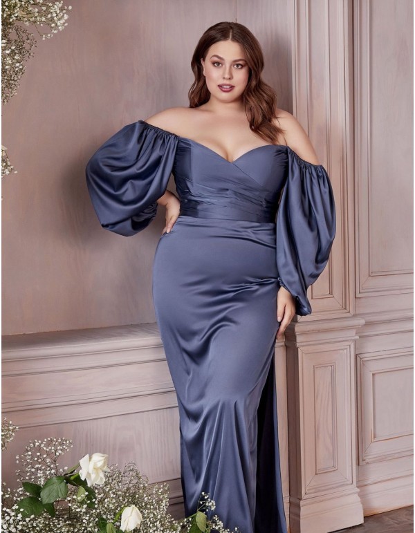 Robe longue de fête en satin avec manches longues...