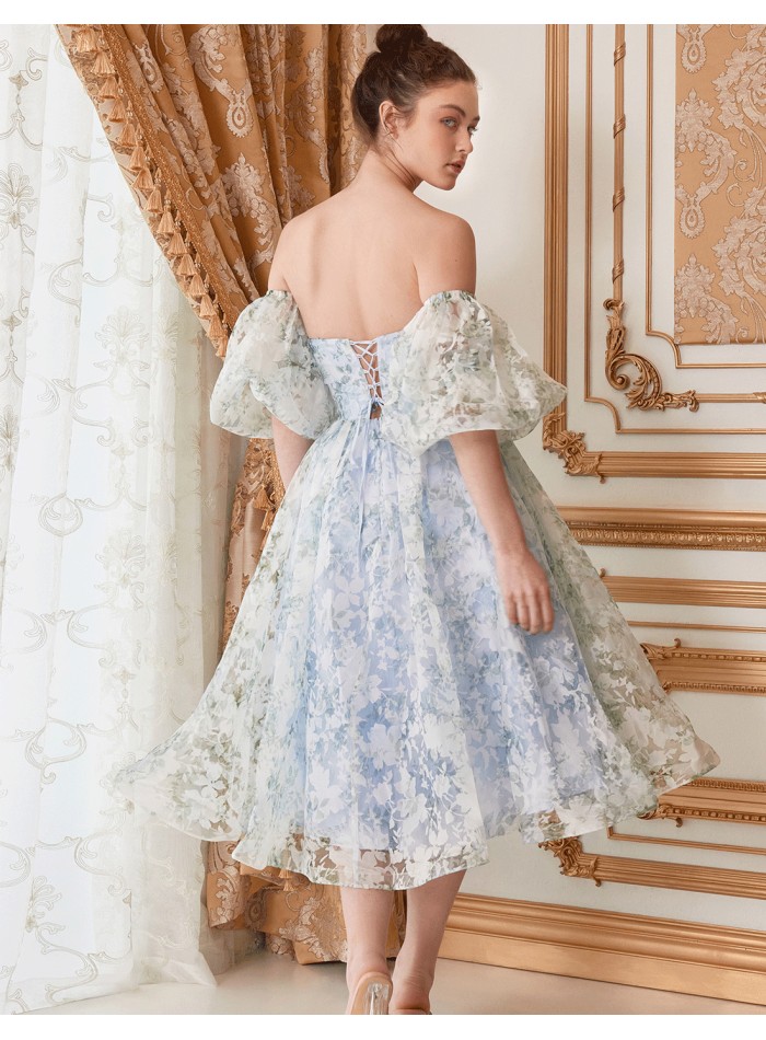 robe de soirée midi à imprimé floral et manches...