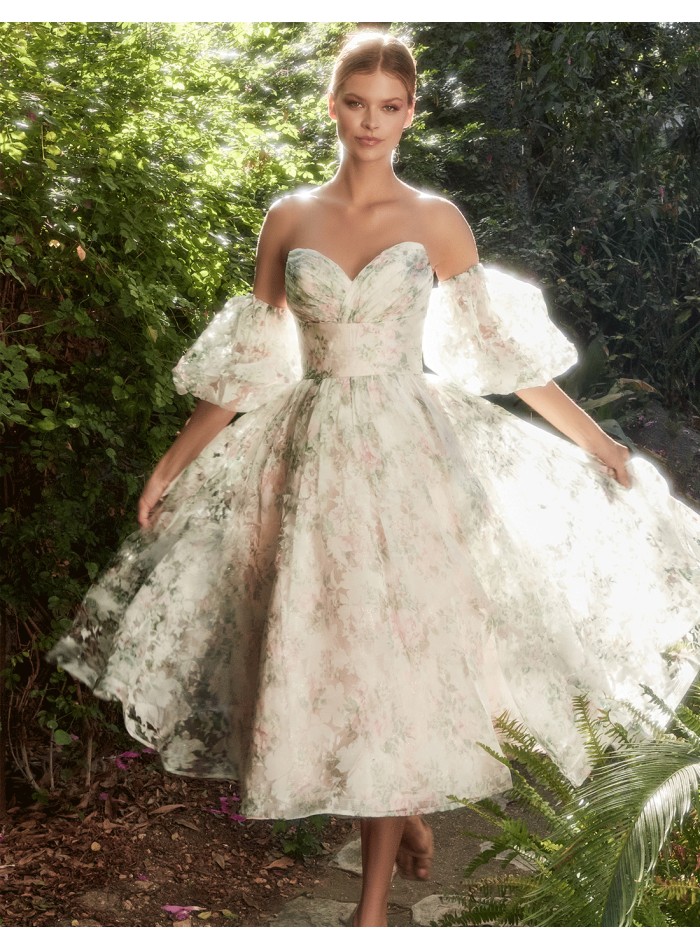 Flower print midi party dress with removable...