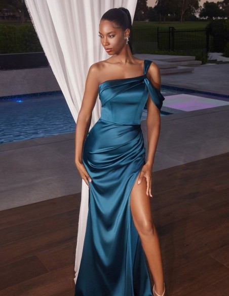 Robe longue satinée avec corset et double bretelles