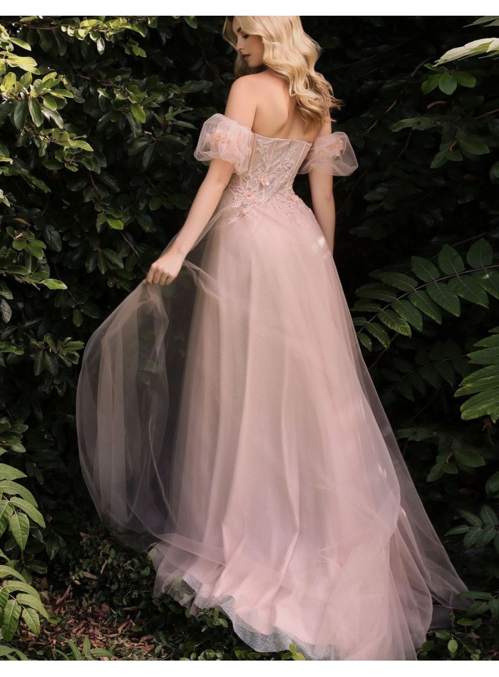 Long tulle party dress with corset and floral...