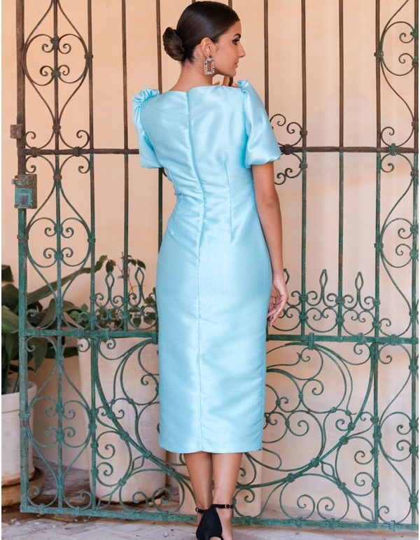 Vestido midi de fiesta con escote asimétrico y manga... 2