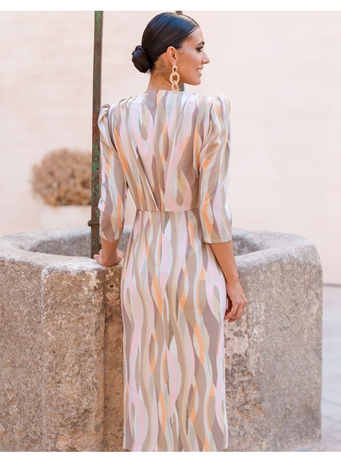 Midi party dress with french sleeves and pastel...