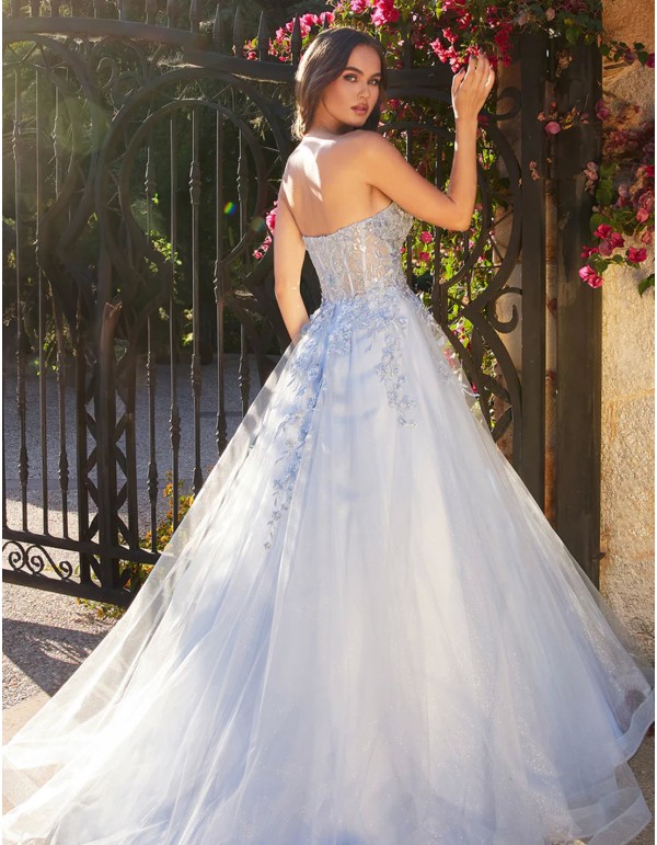 Long party dress with bodice and lace embroidery 2