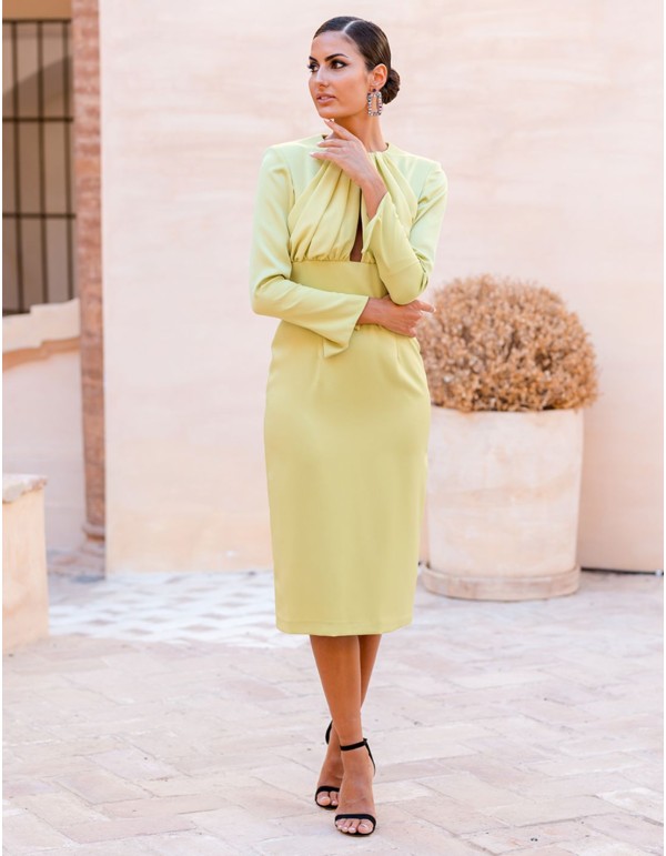 Robe de soirée midi à manches longues et encolure en...