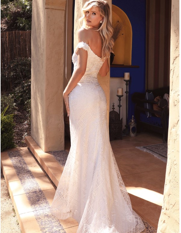 Wedding gown with mermaid cut and bandeau neckline
