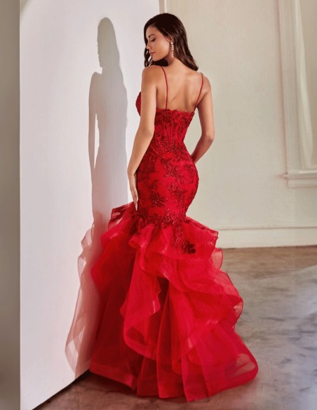Flamenco-inspired long gown with ruffles