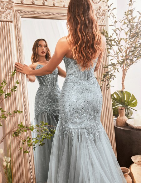 Vestido de fiesta palabra de honor con pedrería bordada