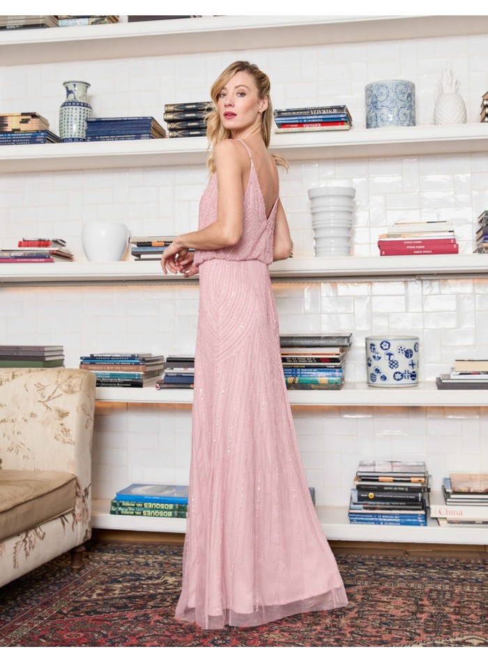 Robe de soirée longue avec strass et décolleté...