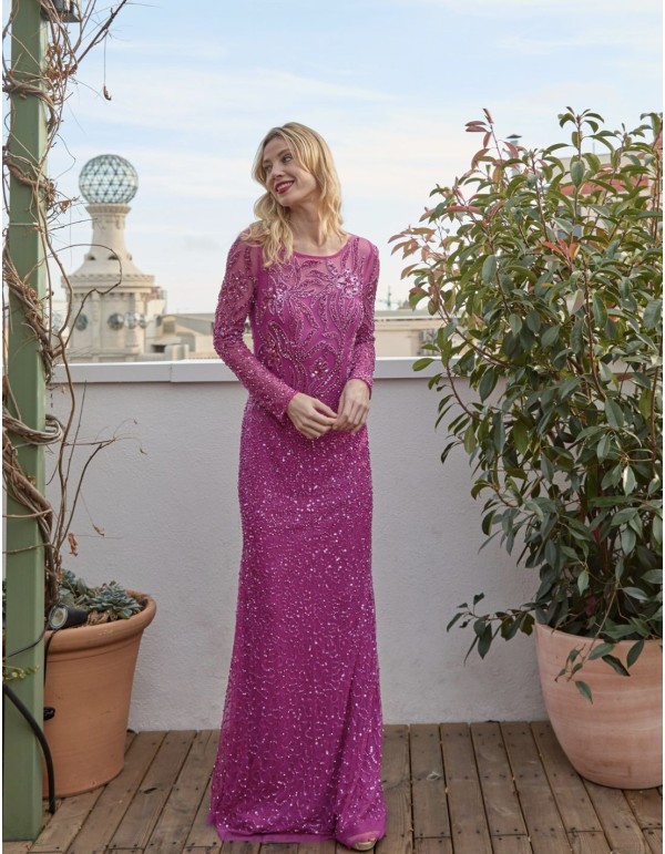 Vestido de fiesta largo con lentejuelas y transparencias 2