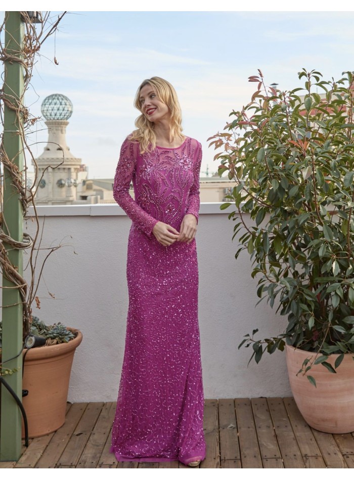Long party dress with sequins and transparencies