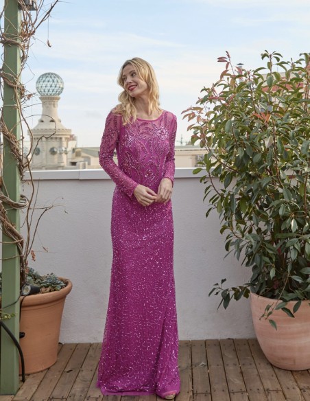 Robe longue de fête avec paillettes et transparences